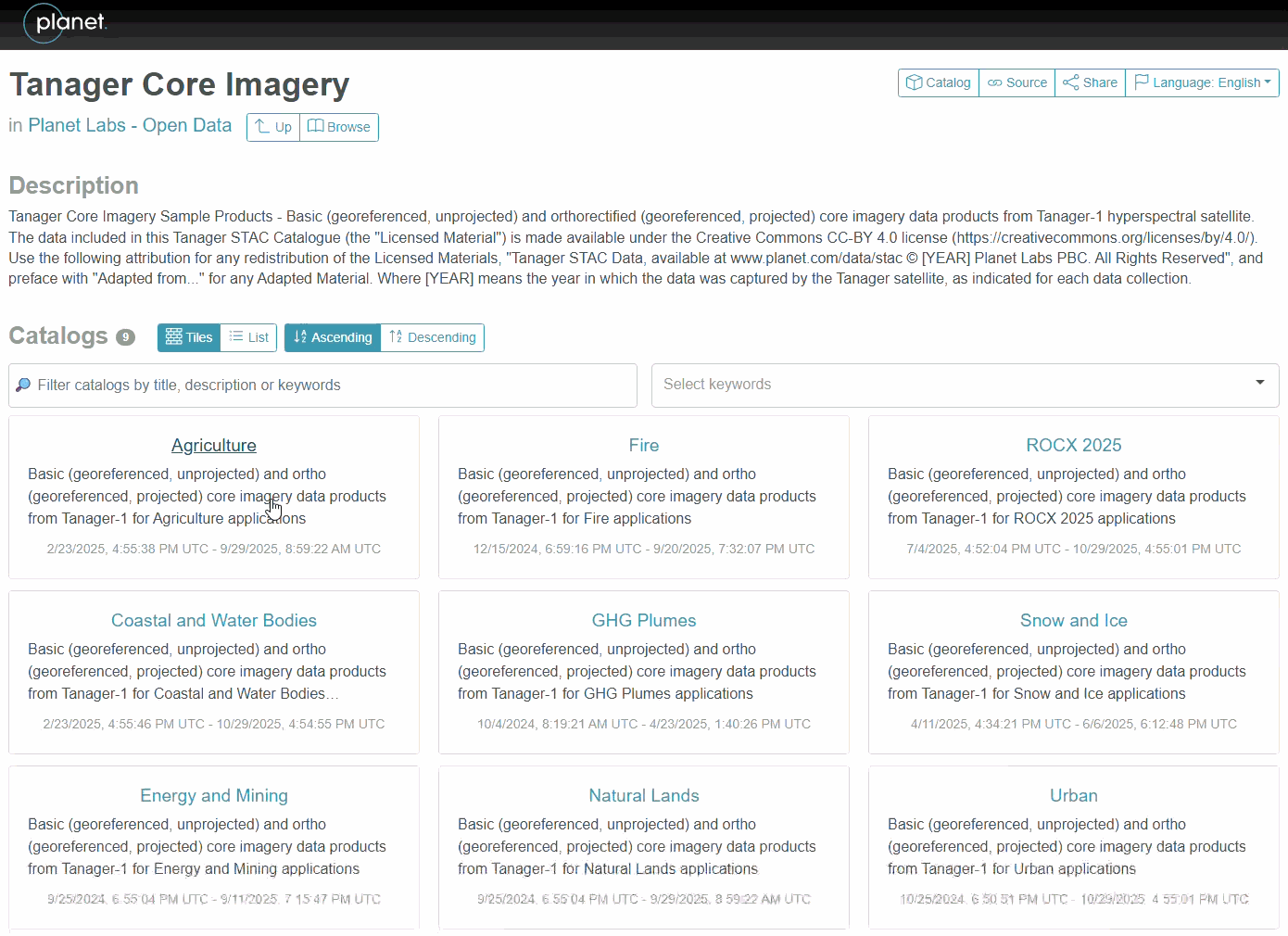 Animated walkthrough of using the Open Data STAC to find and access Tanager-1 imagery